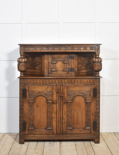 Carved oak court cupboard - court, |